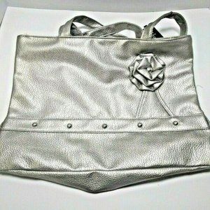 Women's Large Purse Shoulder Bag Silver RoseFlower
